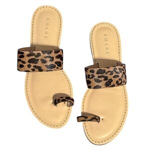 Amanu Leather Calf Hair Leopard Sandals